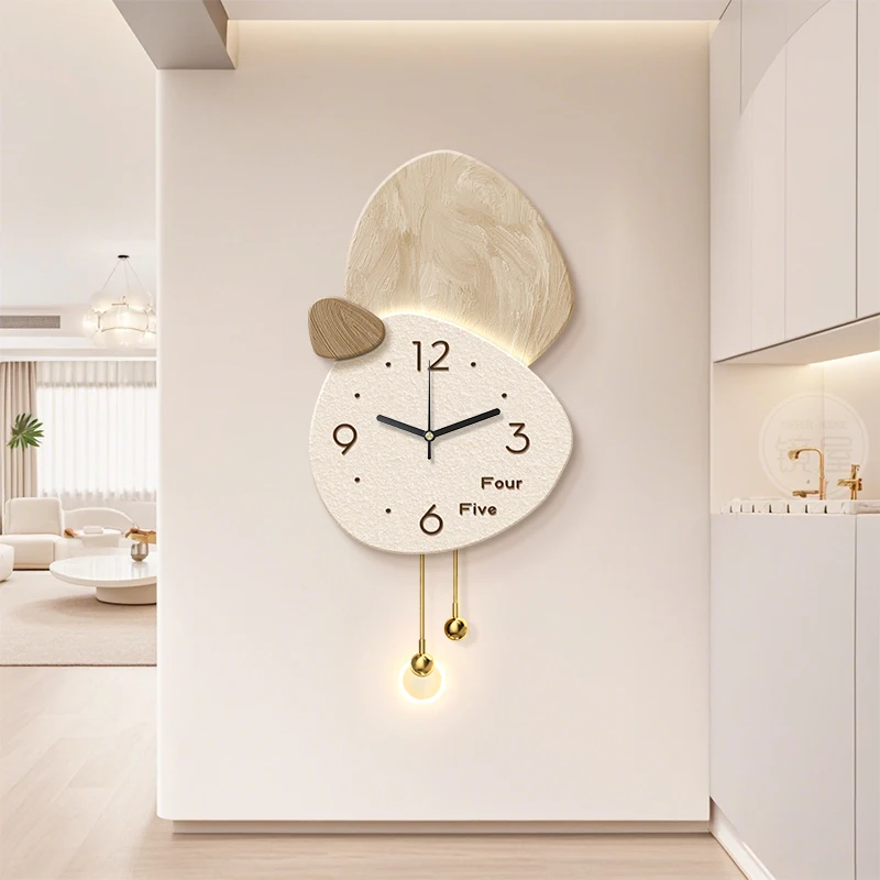 Cream wind TV background wall pendant, high-end clocks, wall clocks, living room decorative painting stones to run, dining room