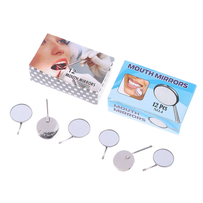 12Pcs/box Dental Stainless Steel Dental Mouth Mirror 4/5 Anti Fog Front Surface Dentistry Mirrors High Quality Dentist Equipment