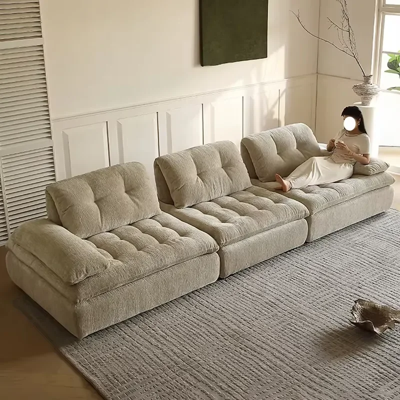 Modern Beige  Fabric Sofa Biscuit Tufted Deep Cushion 3 Piece Leisure Set for Luxury Living Room Villa