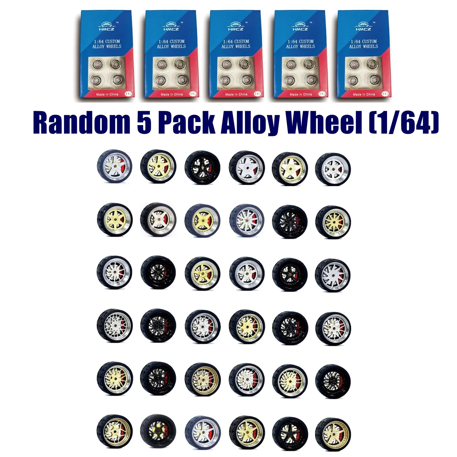 

Случайная упаковка из 5 колес из сплава HMCZ 1:64, литые резиновые шины + подшипники