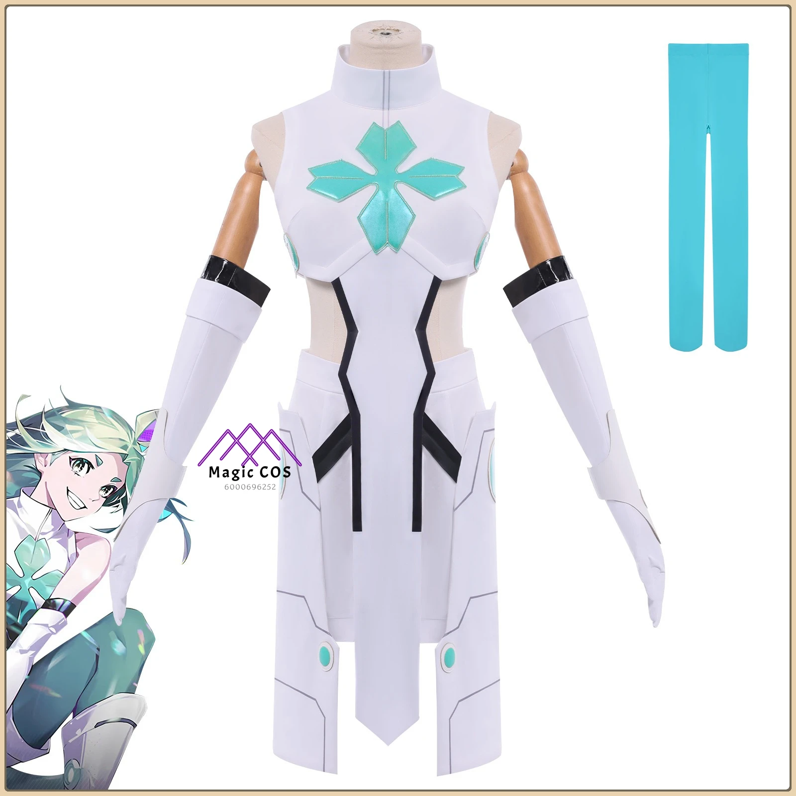 

Anime Tobihan Hero X Lucky Qing Role Playing White Uniform Dress + Belt + Wig Full Set High Quality Cosplay Outfit (Female)
