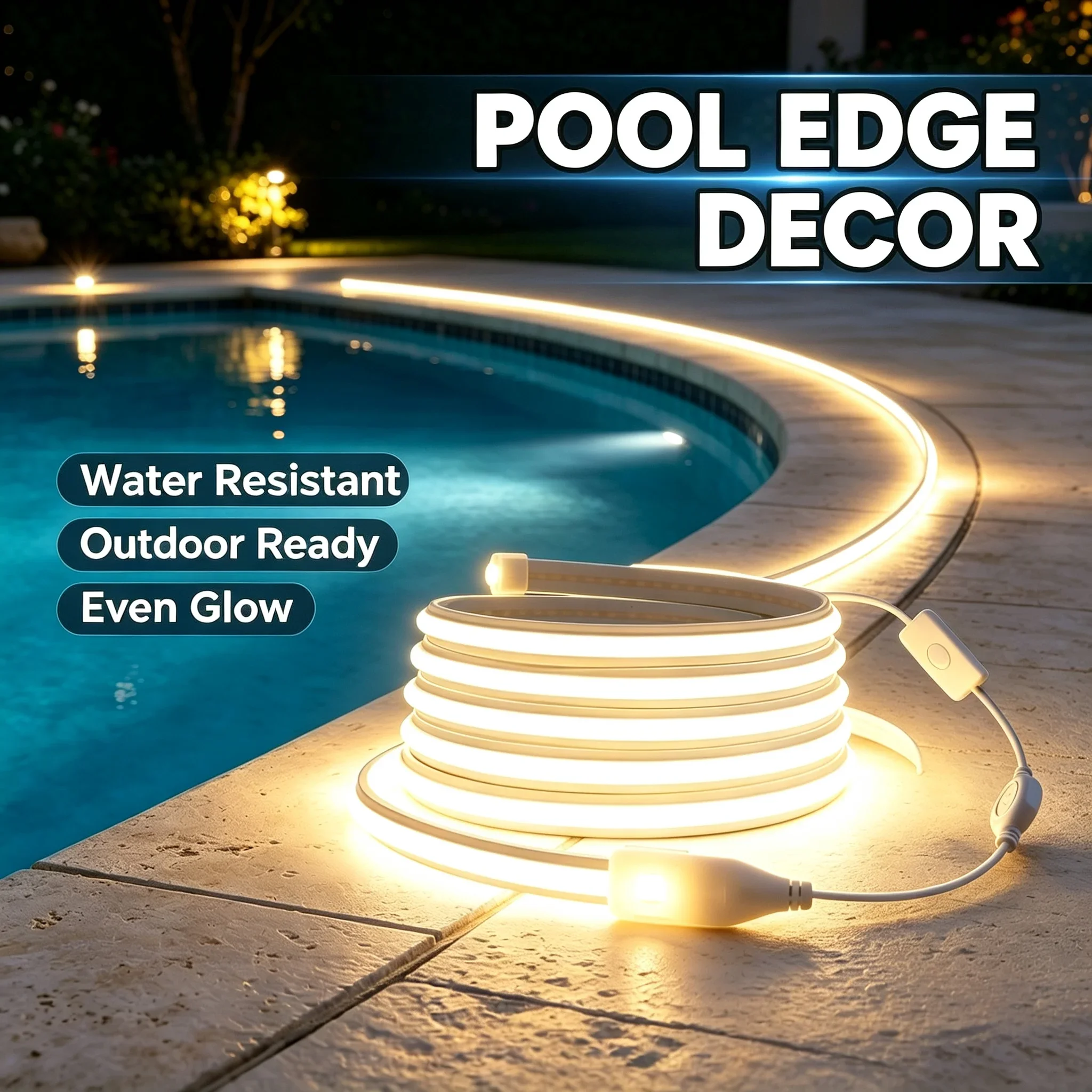 220V AC COB Neon LED Strip Light, Solid Silicone Encapsulated High‑Temp Resistant Uniform Illumination Neon Rope Light for Decor