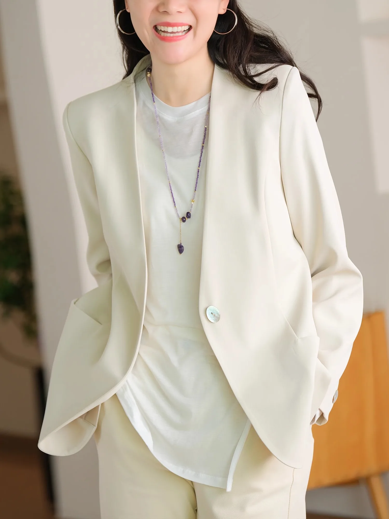 

Простой женский костюм Ele на одной пуговице Jaet от Little Ear, 90% лиоцелловая ткань, повседневное свободное длинное пальто V-Ne