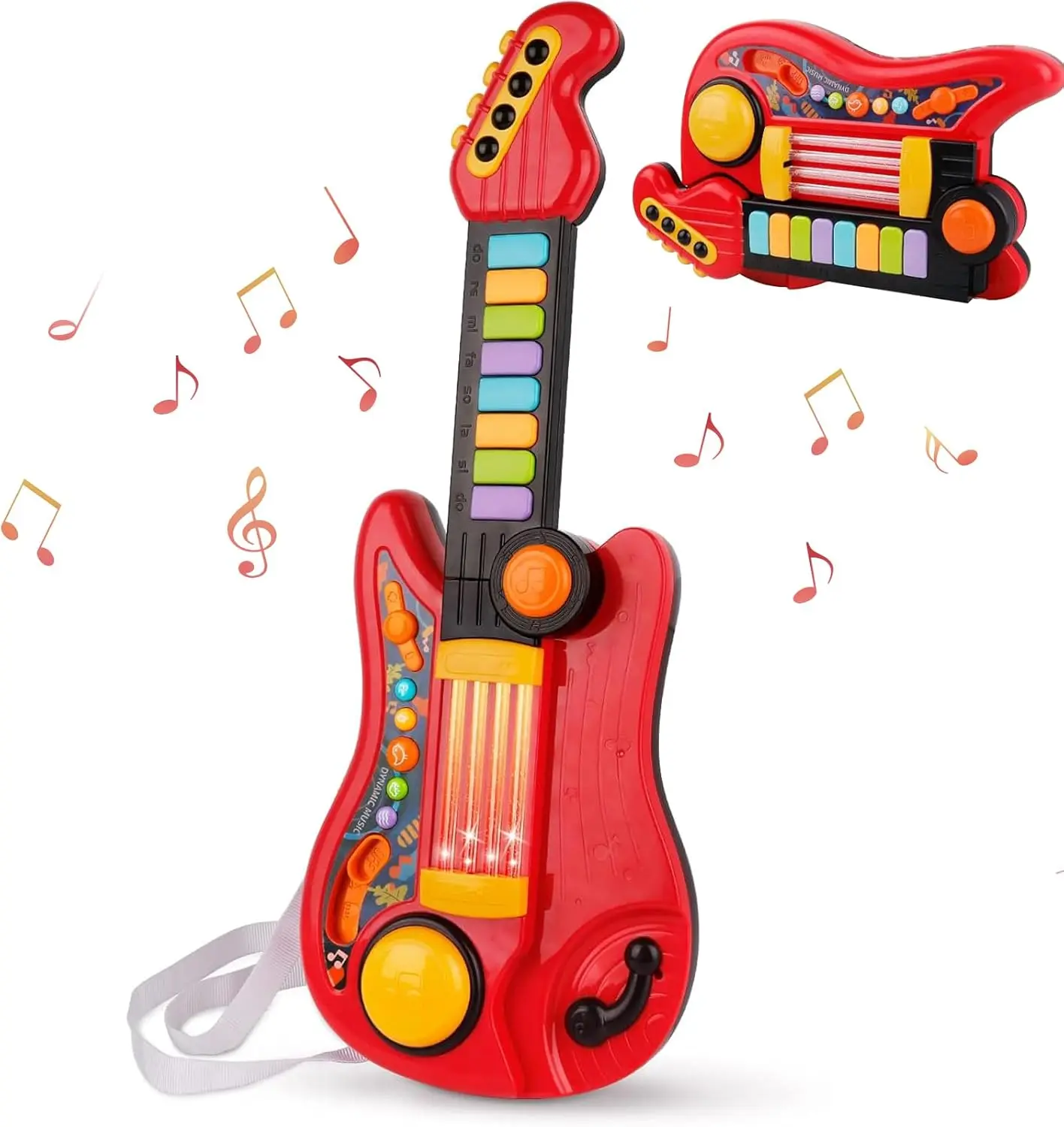 Brinquedo de piano de guitarra dobrável 2 em 1 - luz, som e melodias, instrumento musical educacional para crianças, presente unissex