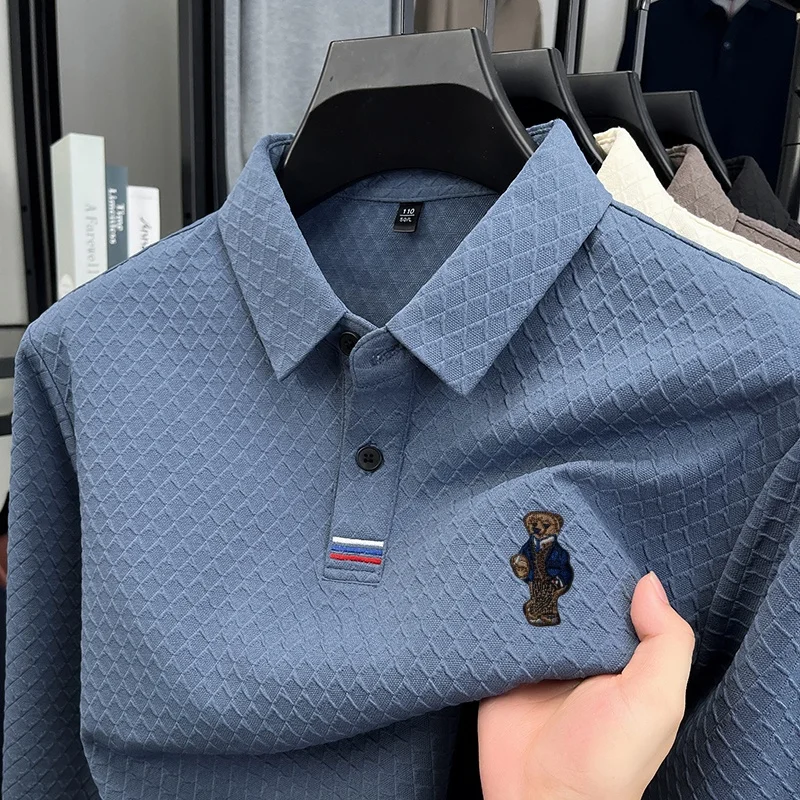 Luxusmarke Herren Neues Hochwertiges Langarm-Poloshirt mit Kragen, Stickerei und Jacquard-Muster, Business-Mode Freizeitkleidung für Männer