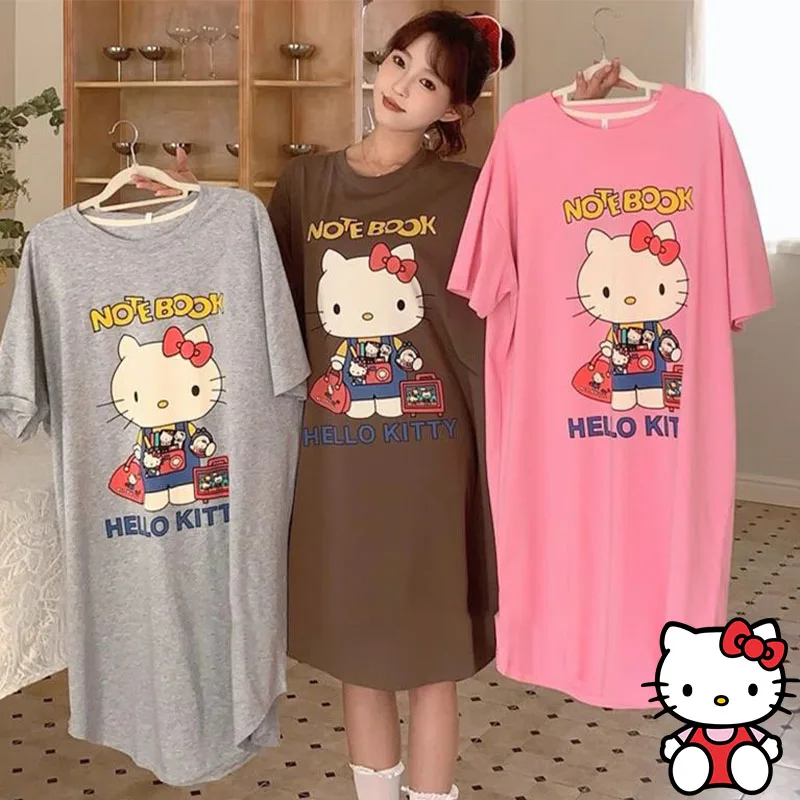 Женская пижама большого размера Hello Kitty, тонкая домашняя одежда в стиле аниме Sanrio, летняя милая пижама с коротким рукавом, ночная рубашка для девочек