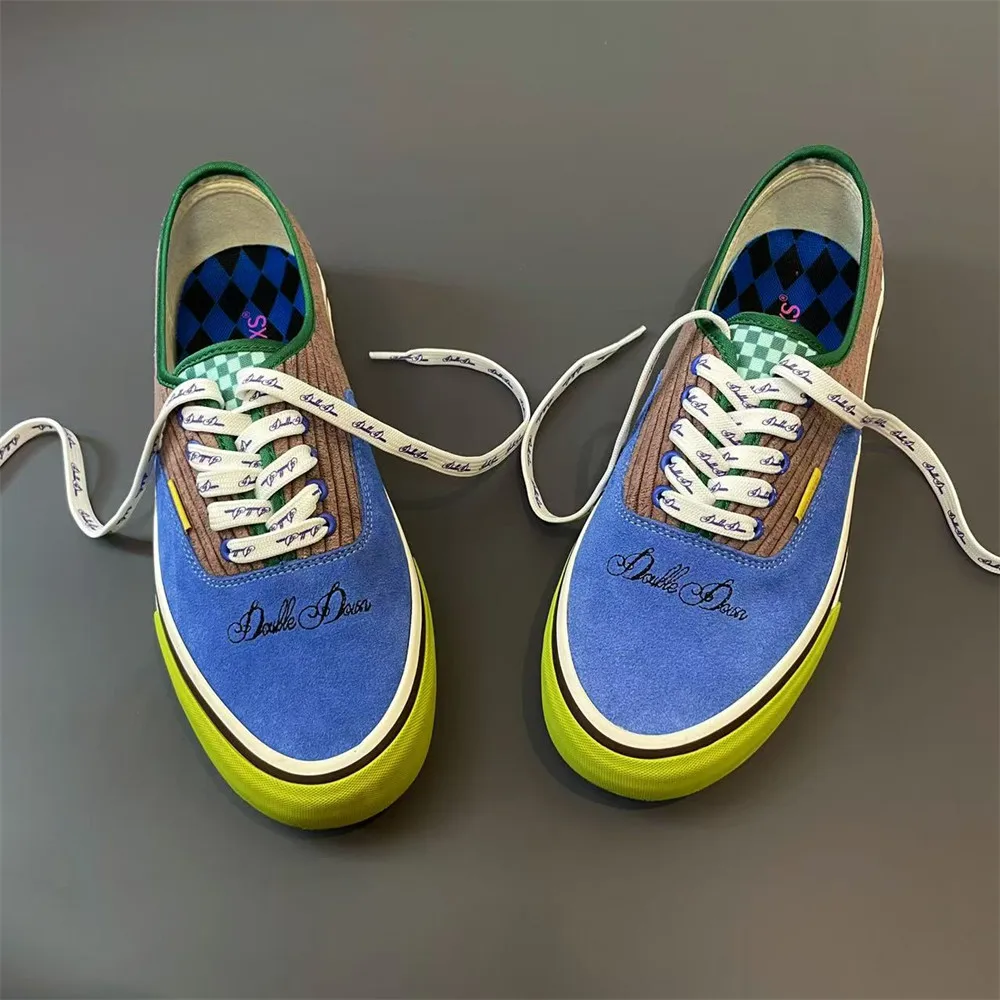 American Retro Low-Top Suede Blue-Grey Color Block Skate Shoes, Unisex Anti-Slip Wear-Resistant Casual Sneakers