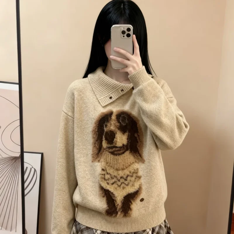 

Designed High-neck Embroidered Knitted Sweater for Women in Autumn and Winter New with Lazy Style Loose Slimming Top