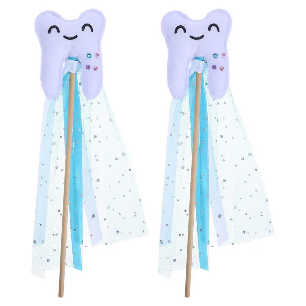 

2Pcs Tooth Fairy Wand Unique Tooth Shaped Stick Party Dress Up Performance Props Colorful Fairy Wands for Festivals