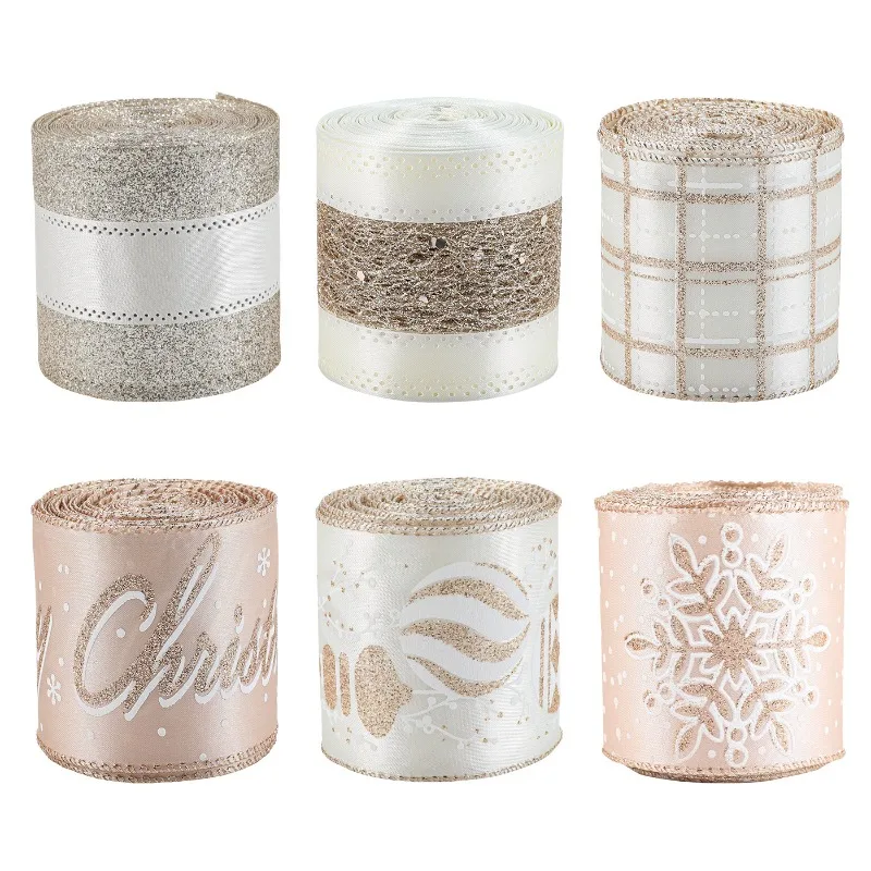 2 متر الشمبانيا عيد الميلاد الشريط عيد الميلاد الشريط ربطة القوس فيونكة مطبوعة عيد الميلاد شريط بوليستر للتصميم اليدوية لتقوم بها بنفسك هدية التعبئة 2025 #5