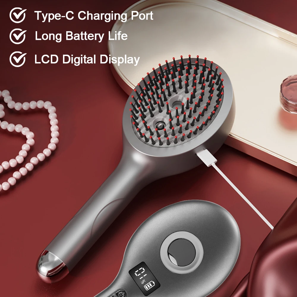 Electric Spray Massage Comb Red Light Therapy Scalp Massager Brush Anti Hair Loss Liquid Oil Applicator Hair Follicle Comb