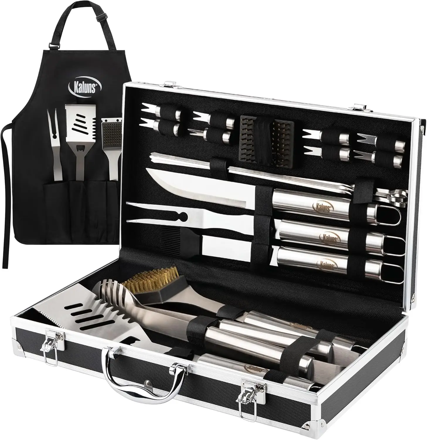 

Grilling Tools Set for Men, Stainless Steel BBQ Accessories with Case & Apron – Perfect Christmas or Birthday Gift for Dad