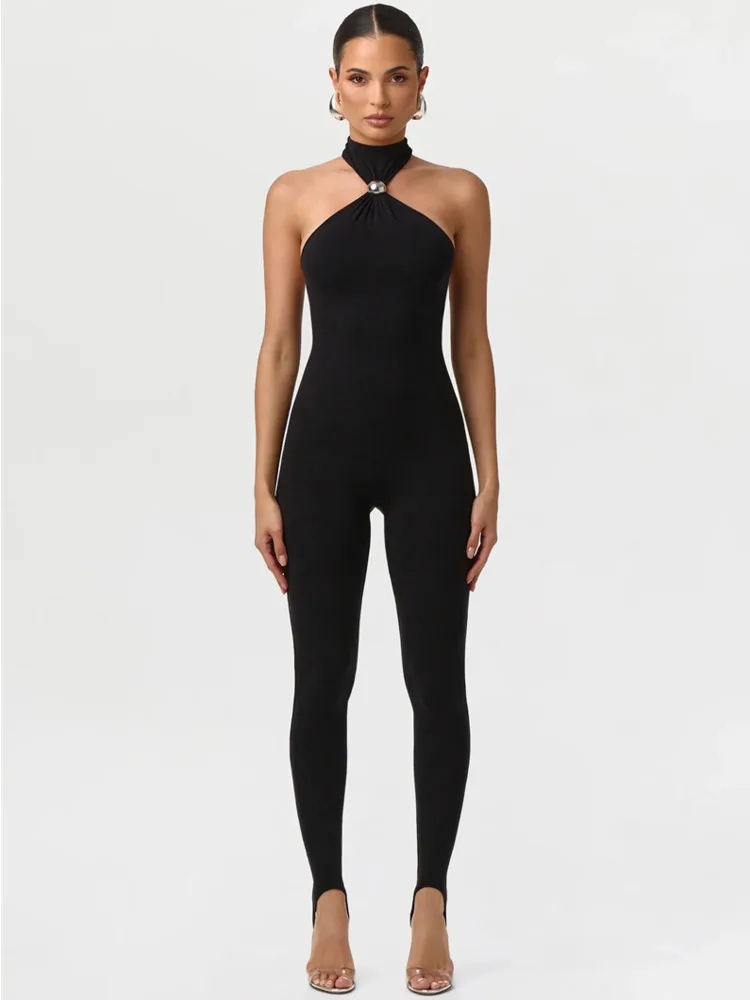 

Blifanbo Sexy Halter Off-shoulder Jumpsuit Women Romper Elegant Sleeveless Backless Skinny Bodycon Club Party Jumpsuits Female