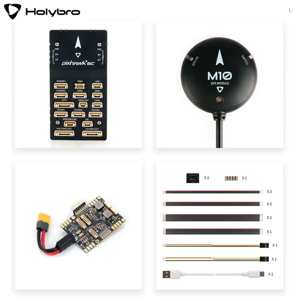 

Плинтус контроллера полета автопилота Holybro Pixhawk 6C (алюминиевый/пластиковый корпус) PM02/PM06/PM07 Модуль питания M9N/M10 GPS для FPV