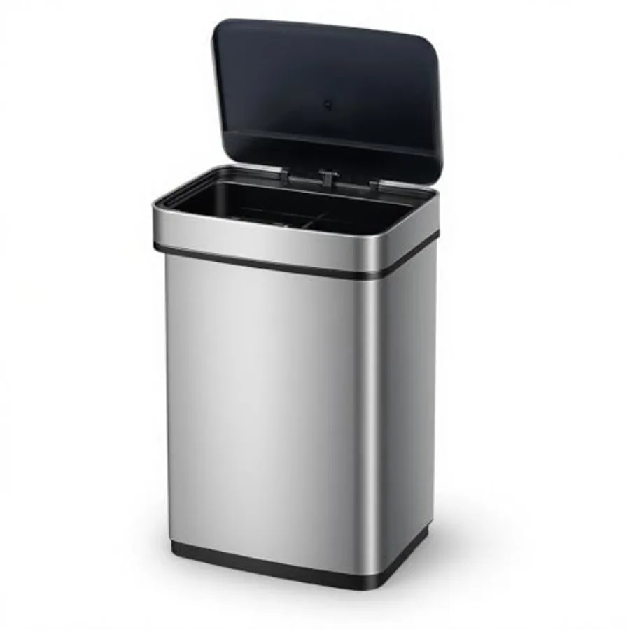 

16 Gal Touchless Automatic Trash Can with Motion Sensor Stainless Steel Dual Compartment Kitchen Bathroom Bedroom Office Garbag