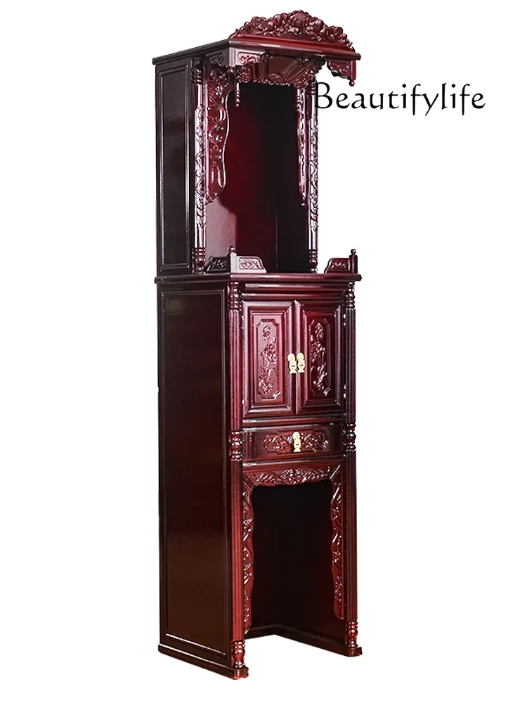 Solid Wood Altar Cabinet God of Wealth with Door Buddha Niche Clothes Closet Altar Household Shrine Cabinet