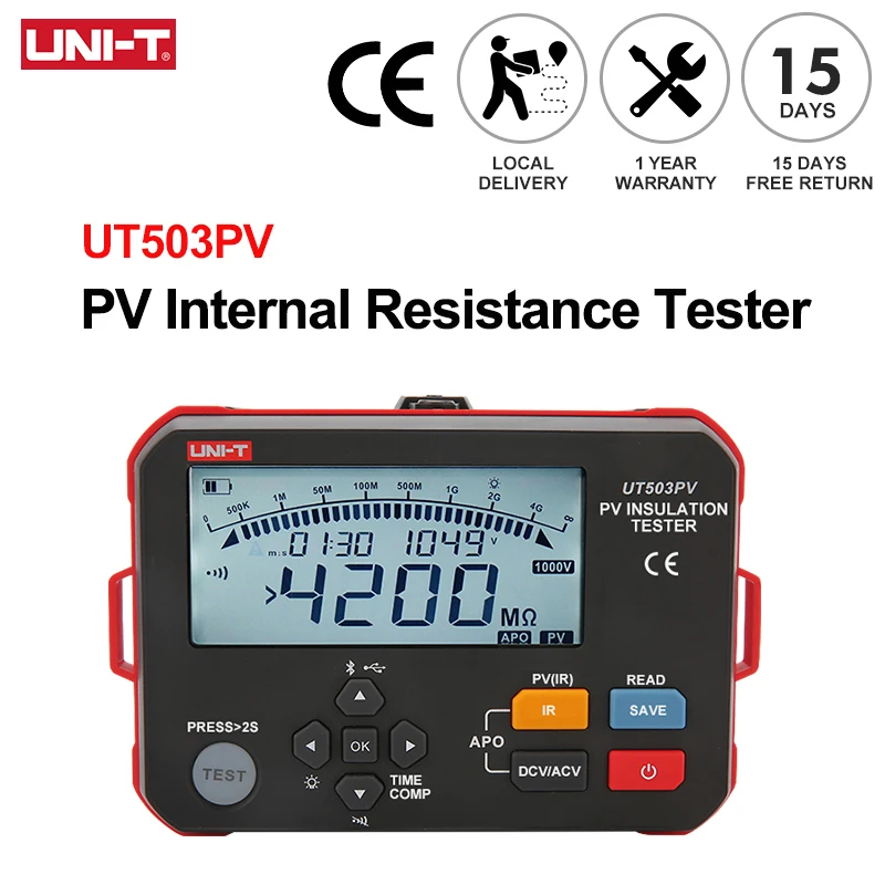 

UNI-T PV Insulation Resistance Tester UT503PV 1.51MΩ-4000MΩ Digital Megohm Meter Stepping Voltage Measurement Compare Function