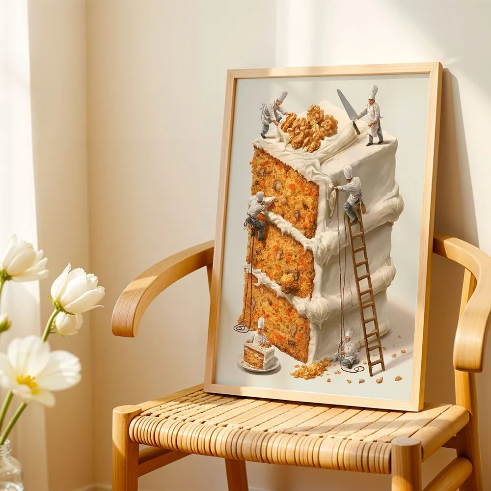 Abstract Mini Chef Cake Canvas Wall Decor Picture, 2D Printed Poster Wall Art, Fun Home Decor Gift For Dining Room And Kitchen