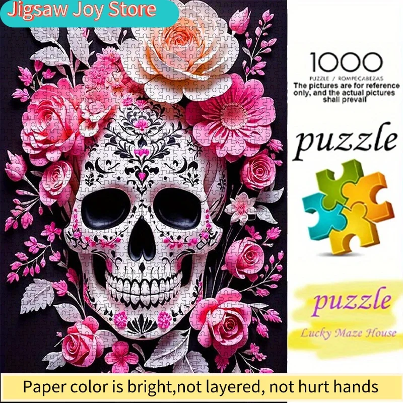 

Набор для творчества: бумажный пазл с цветочным узором в стиле сахарного черепа, высококачественный белый картон, идеально подходит для совместного творчества родителей и детей.