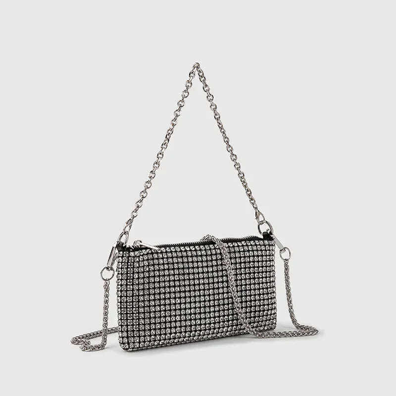 Trendy Diamond Chain Bag for Women 2024 New Temperament Versatile Rhinestone Bag Mini Textured Shoulder Crossbody Bag Send Chain