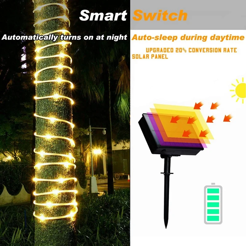 Tubo de luz Solar para exteriores, luces LED solares para jardín, patio, hogar, boda, decoración de árbol de Navidad, 300LED
