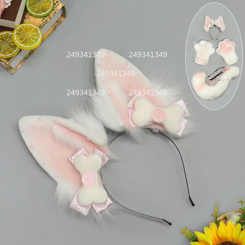 Fox Furry Cosplay Headwear Bone Ribbon Decorate Ears Tail Gloves Sweet Woman Lolita Dress Up Props Comic-con Costume Accessories