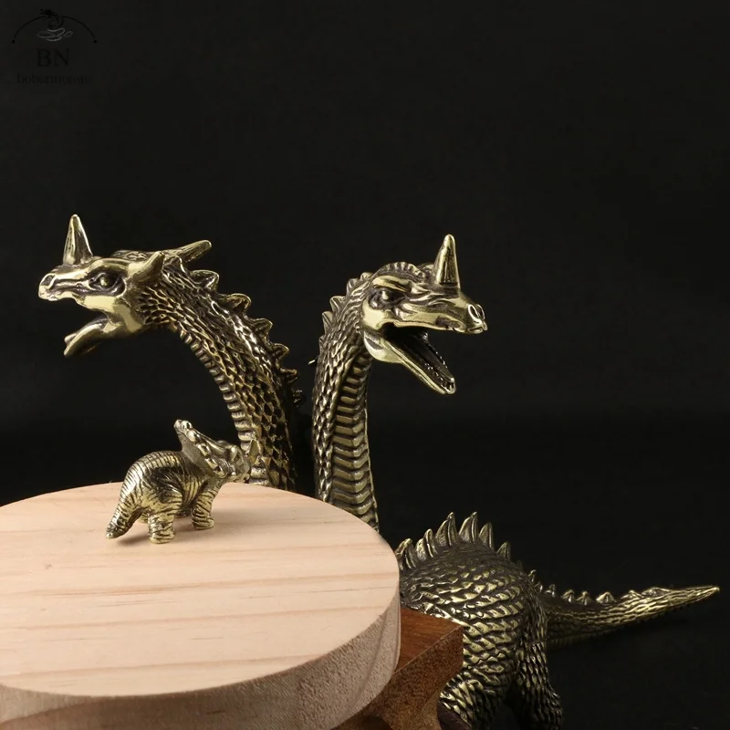 818g Copper Two-headed dragon Western dragon Lizard Miniatures Figurines Office Desktop BIG Ornament Tea Pet Home Decor