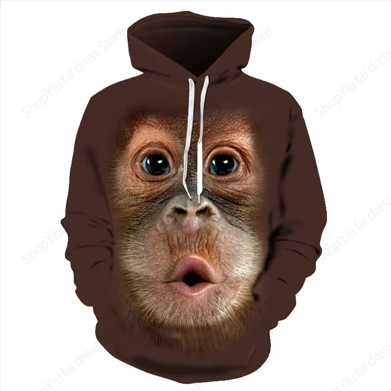 Sweat à capuche imprimé singe animal pour hommes et femmes, sweats à capuche drôles, sweat-shirt ajuster ille parodie, manteau garçon, survêtement de rue, mode