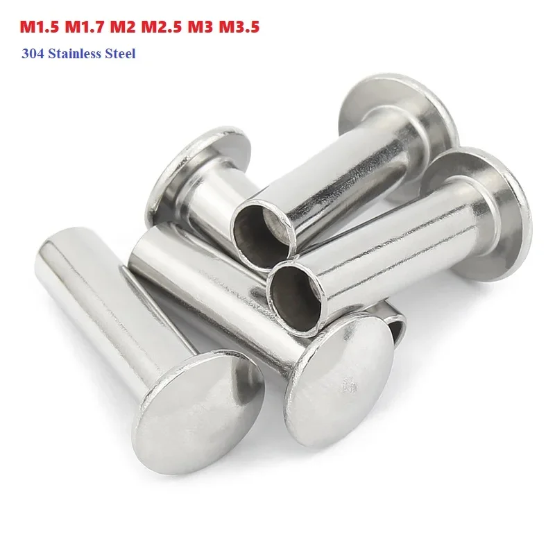 M1.5 M1.7 M2 M2.5 M3 M3.5 304 Stainless Steel Round Flat Truss Head Half Semi Hollow Shank Rivet Screw Dia=1.5mm-3.5mm GB873