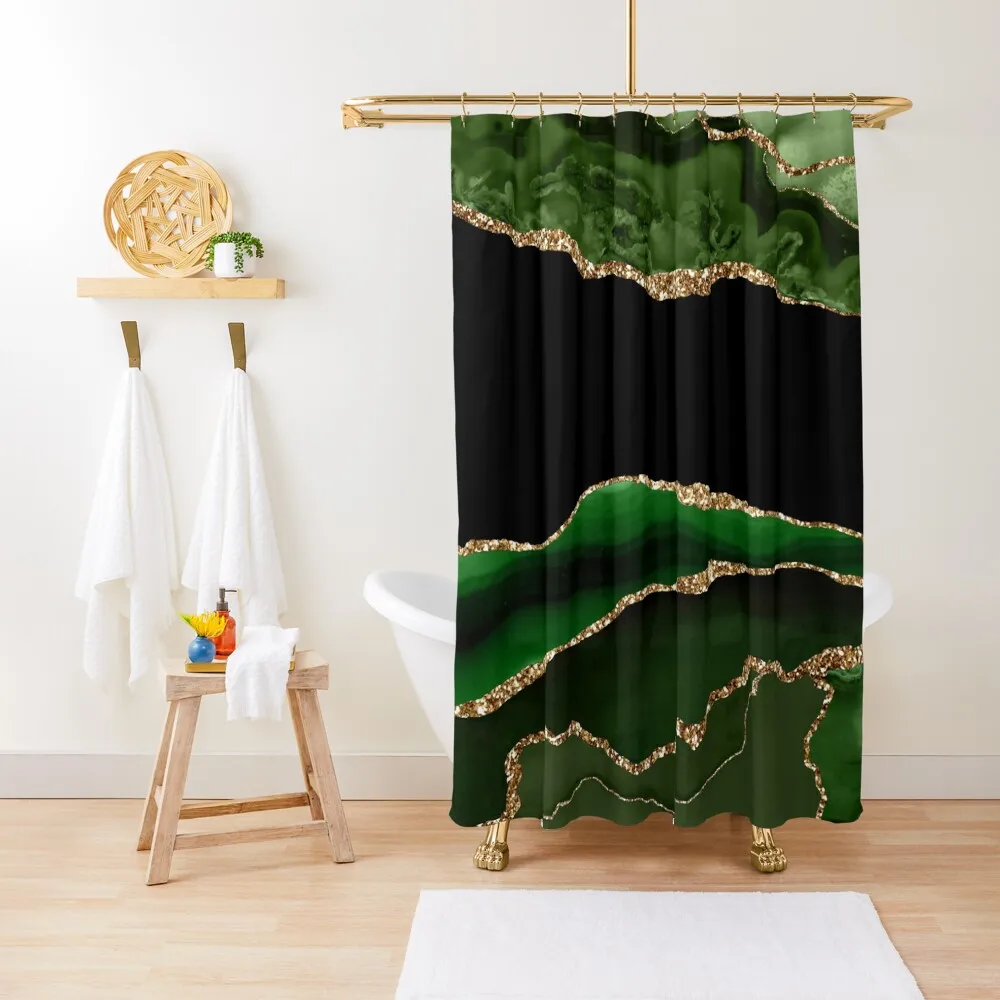 

Emerald Green Faux Malachite Marble Shower Curtain Waterproof Shower Curtain And Anti-Mold Bathroom