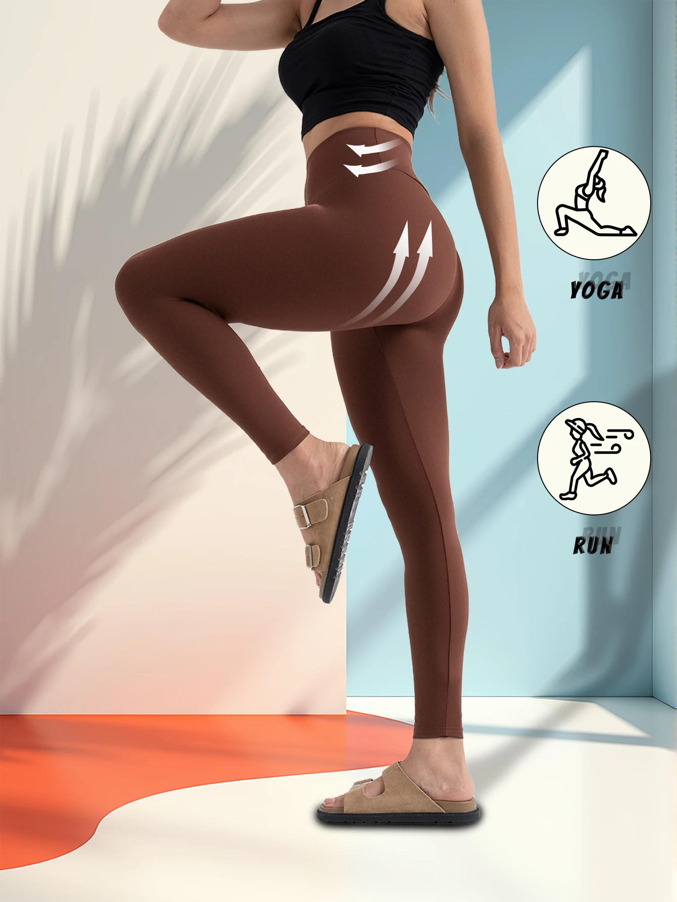 Hohe Taille, Aloe-Yogahose für Damen, braun, elastisch, hebend, zweite Haut, atmungsaktiv, Bauch, Sommerkontrolle, lässige Leggings mit Hintern