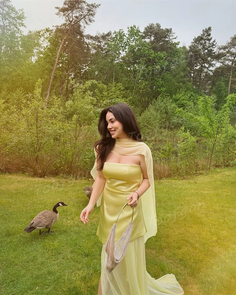 Toofan Maßgeschneiderte trägerlose kurze Meerjungfrau-Abschlussballkleider, sexy lange Chiffon-Rock, formelles Abendkleid, Wraps, Damen-Party-Outfit