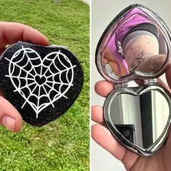 Black Heart Spiderweb Compact Mirror, Goth Accessories for Makeup Bag or Gothic gift for her