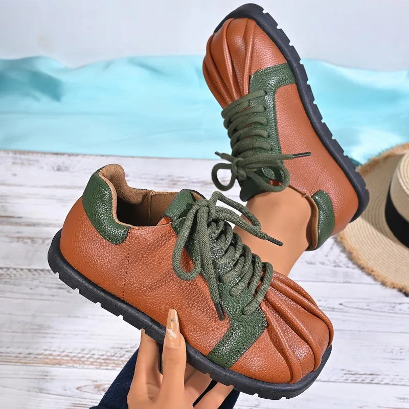 Spring and Autumn Women's Comfortable Vintage Color Blocking Single Shoes 2026 New Women Casual Fashionable Low Top Shoes