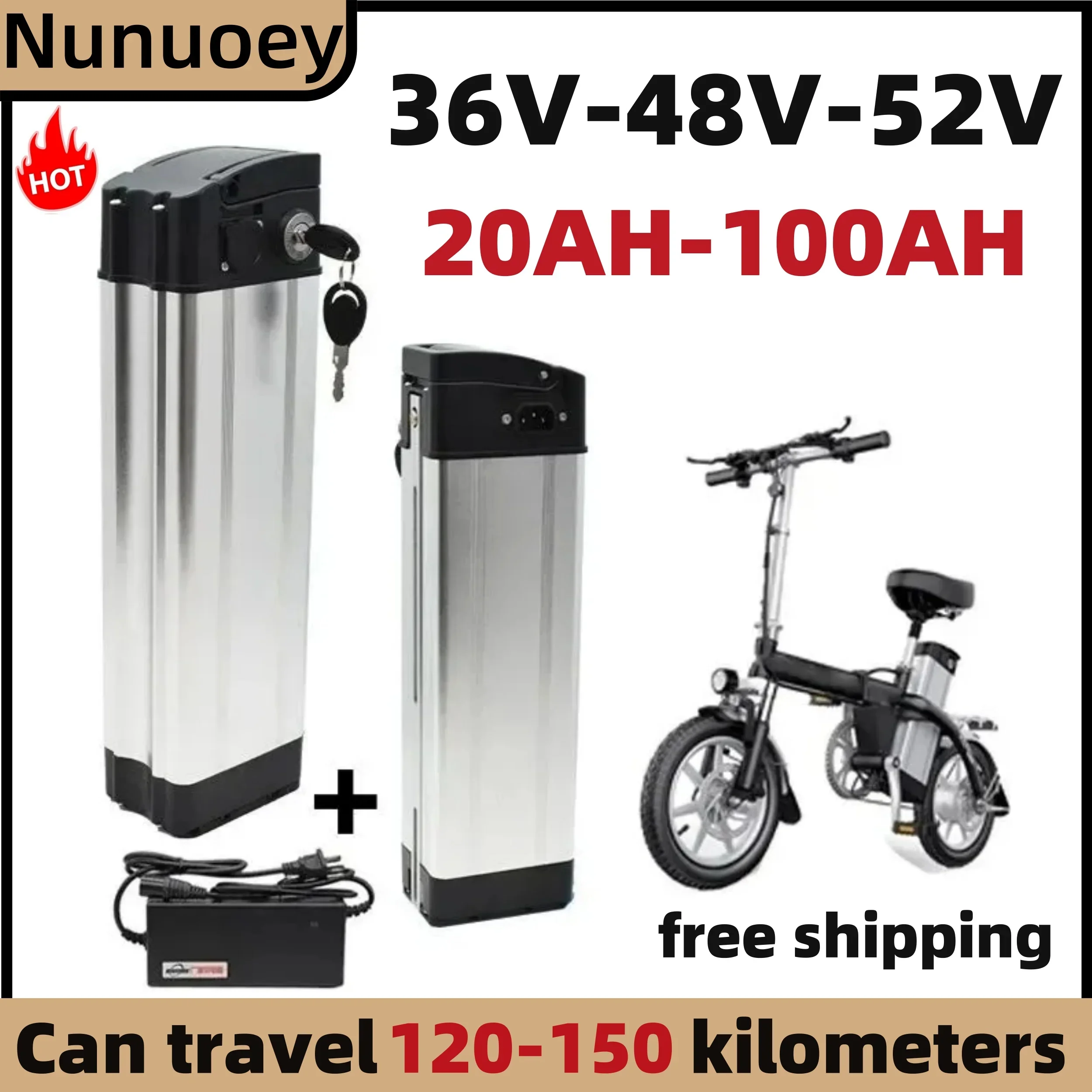 New ultra-low price 18650 52V 100AH Silver Fish Lithium Battery Pack Battery Akku 500W Rechargeable Battery+Charger