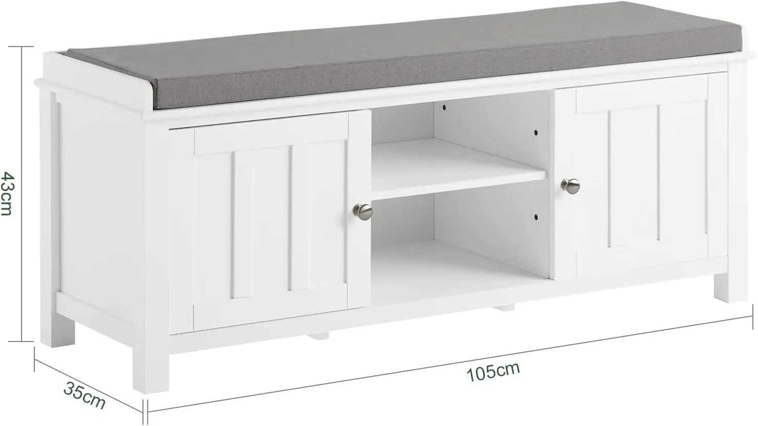 Haotian FSR35-W, White Storage Bench with 2 Doors, Adjustable Shelf & Removable Seat Cushion, Modern Design Shoe Cabinet,