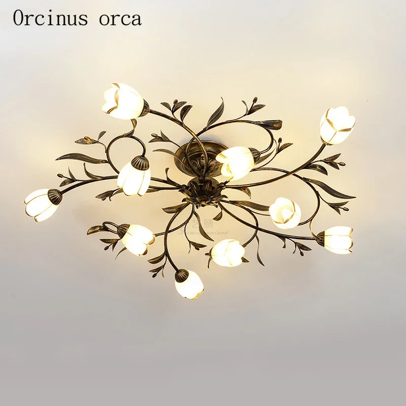 

American creative personality LED flower ceiling lamp living room bedroom corridor Mediterranean Garden retro iron ceiling lamp