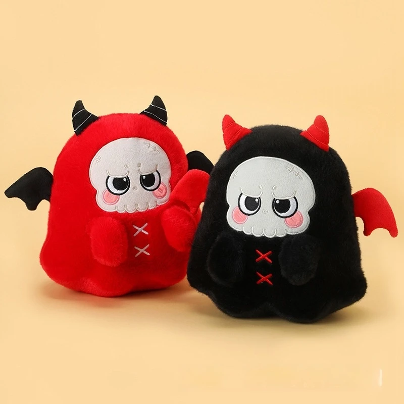 Figura Ghostface Decorazione spettrale per feste di Halloween - Cuscino in peluche con teschio demoniaco, bambola raccapricciante carina rossa e nera per la camera da letto Goth