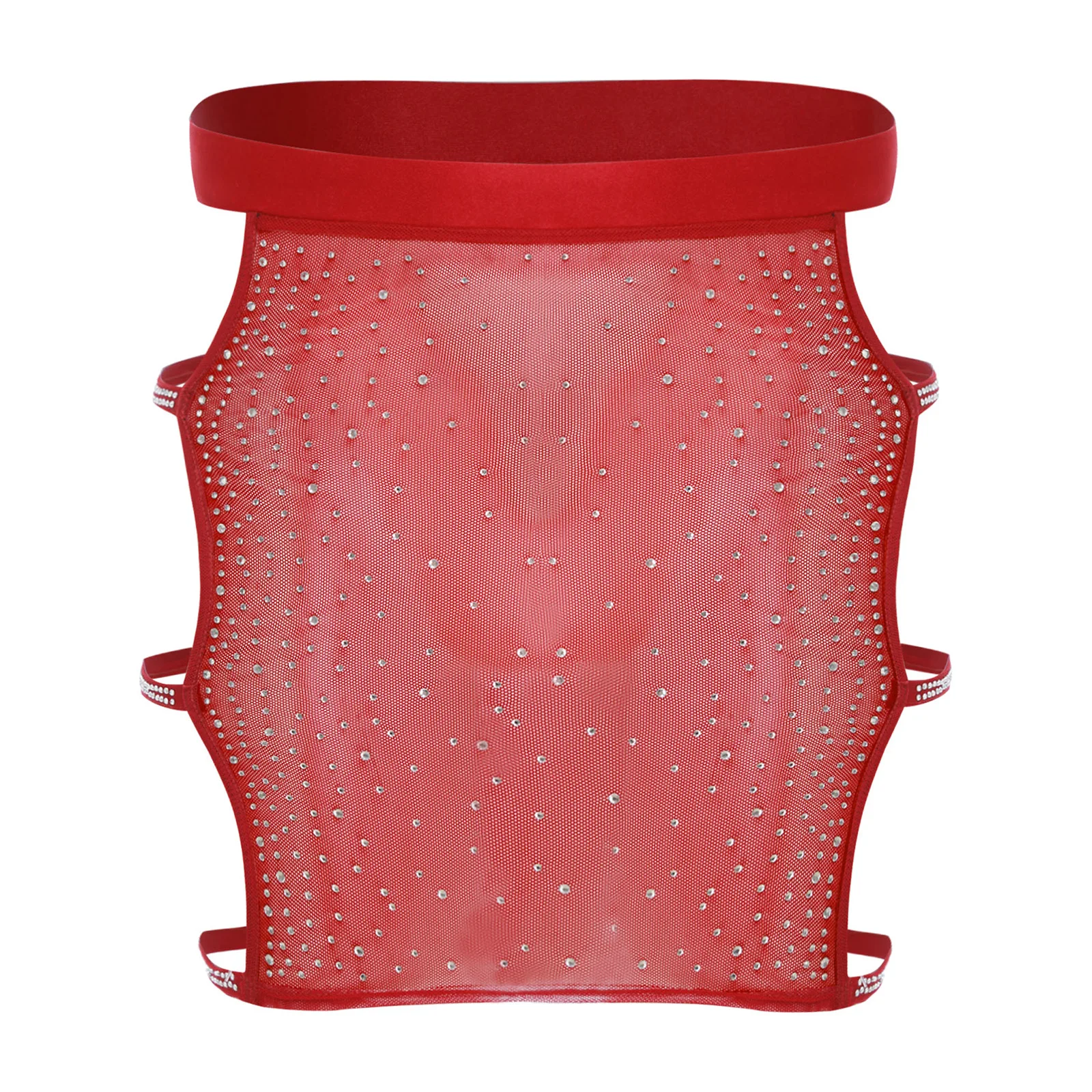 Minifalda transparente de malla transparente con diamantes de imitación brillantes para mujer, falda de fiesta ajustada con cintura elástica y abertura lateral
