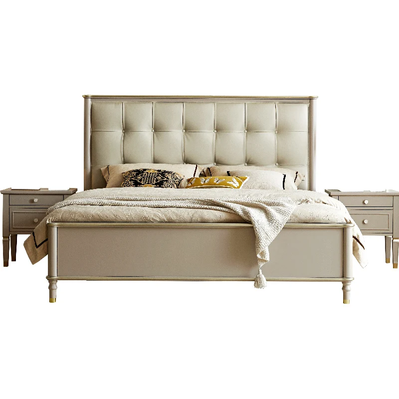 

Waterproof Frame Double Bed Princess Beige Large Wooden Luxury Double Bed Headboards Storage High Camas De Dormitorio Furniture