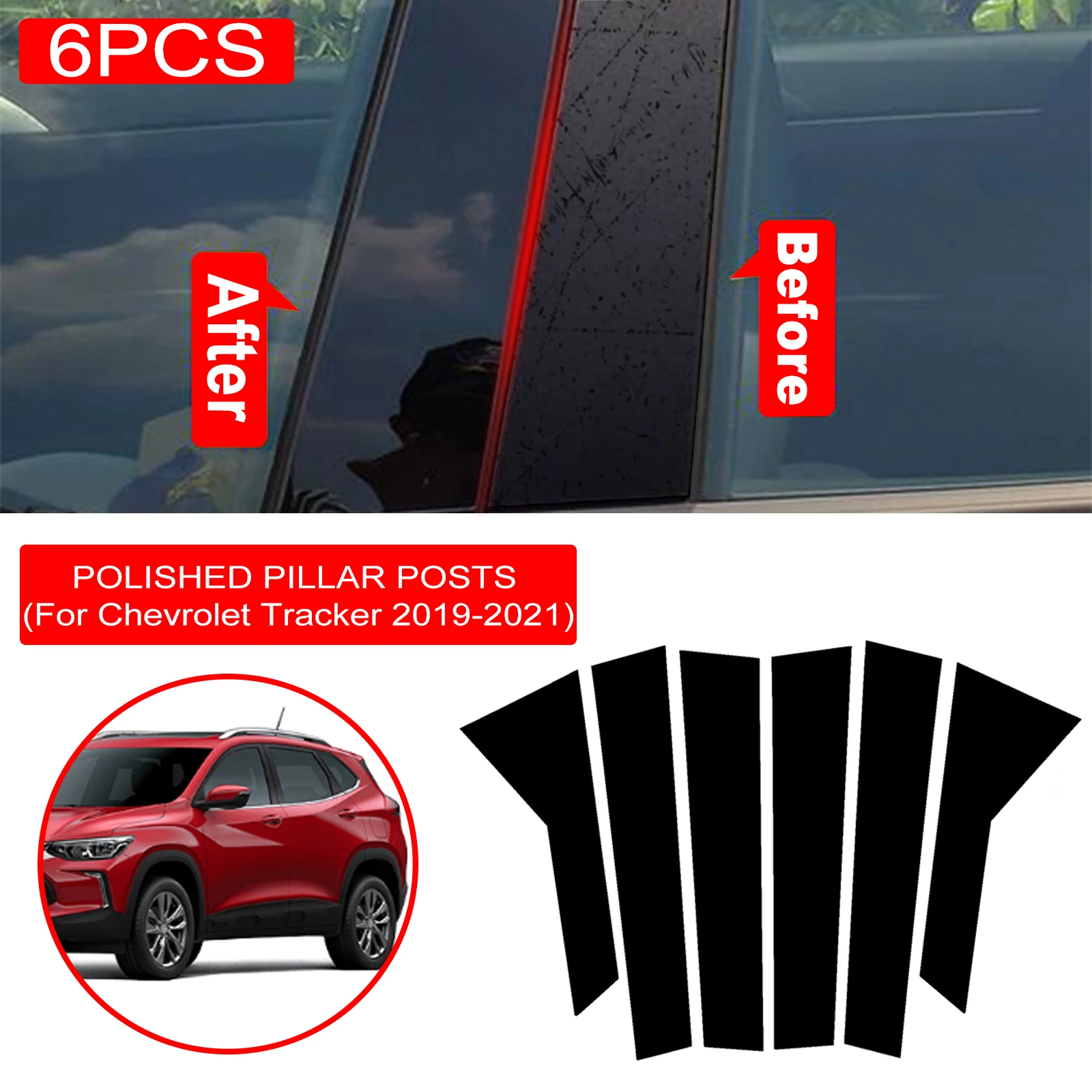 6PCS Window Trim Cover BC Column Sticker Fit For Chevrolet Tracker 2019-2021 Polished Pillar Posts Exterior pegatinas de coche