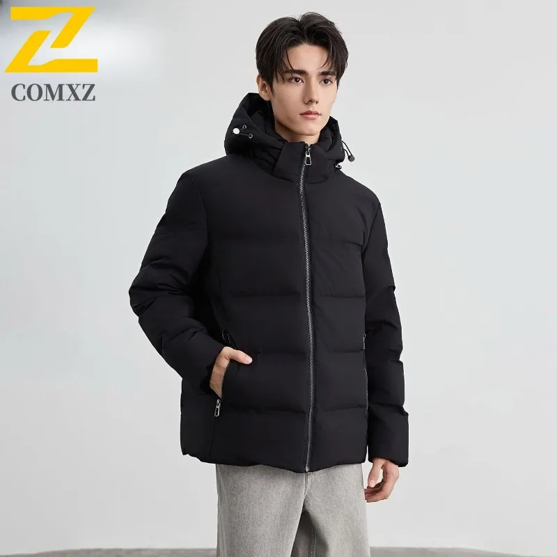 

COMXZ, осень-зима 2025, большой размер, мужская утепленная куртка на флисовой подкладке из 80% серого утиного пуха, универсальный теплый повседневный модный топ