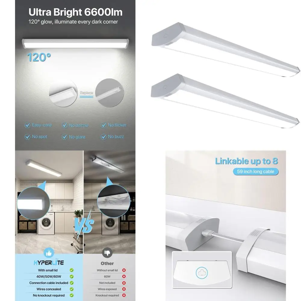 

Светодиодные линейные светильники 60W 50W 40W, 120V AC, 5000K, 4400-6600LM, подходят для офисов, гаражей, кладовок, прачечных, ETL