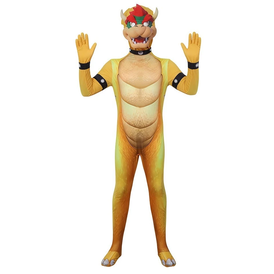 Bowser Cospaly Costume Adult Yoshi Costume Kids Donkey Kong Kamek Piranha Plant Dinosaur Jumpsuit Disguise Halloween Party Suit view 5