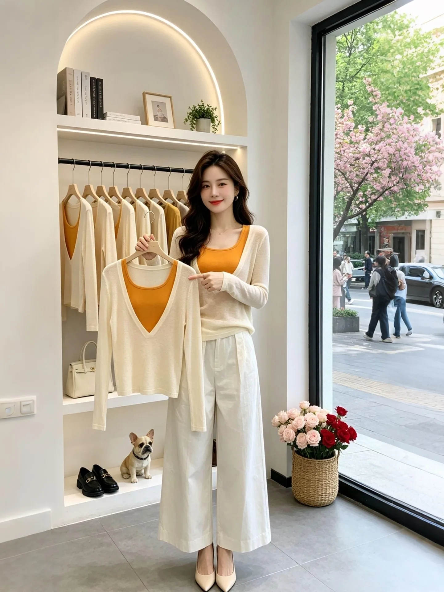 

Unique Beautiful Two-Piece Knitted Summer 2026 Fashionable Breathable Vest Set Youthful Style V-Neck Long Sleeve Casual Wear