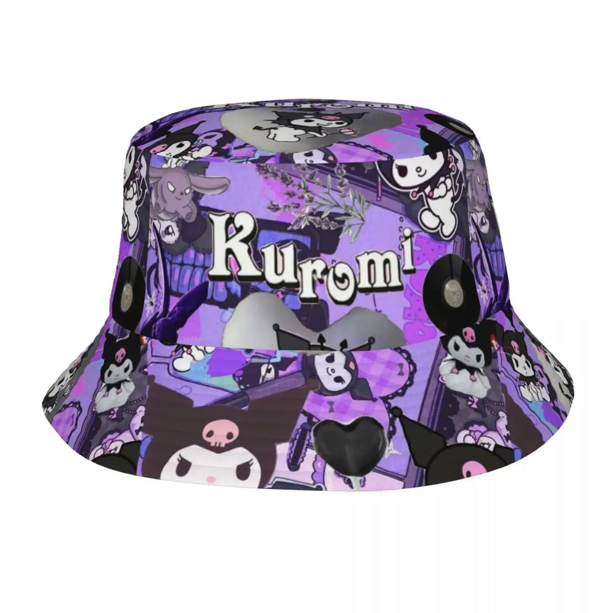 Kuromi Collage Bucket Hats Summer Travel Headwear Merch Kawaii Cartoon Fishing Caps for Camping Girl Ispoti Lightweight