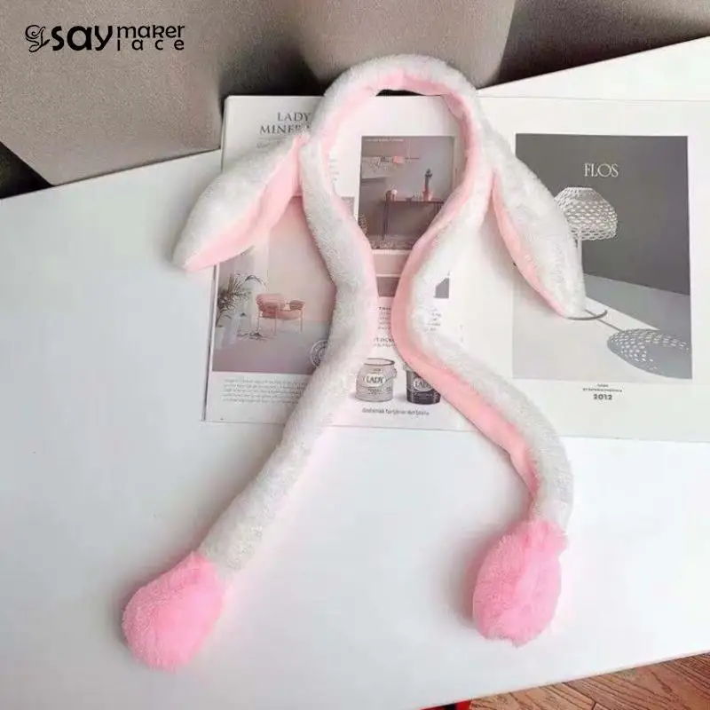 Bunny Ears Headband Moving Cute Warm Plush Airbag Rabbit Funny Sweet Gift Movable Accessories For Women Girls Kids