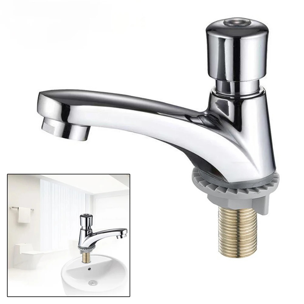 Touch Press  Bathroom Basin Faucets Public Bathroom Time Delay Faucet Chrome Plated Self Closing Water  Saving Toilet Faucet Tap