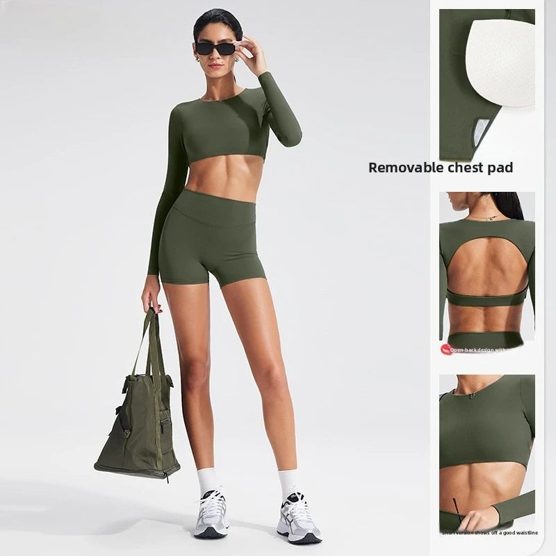 Quick Dry Yoga shirt Women Gym Top Fitness Sports Crop Top Female Long Sleeve Yoga Clothing hollow out back T-shirt Sportswear