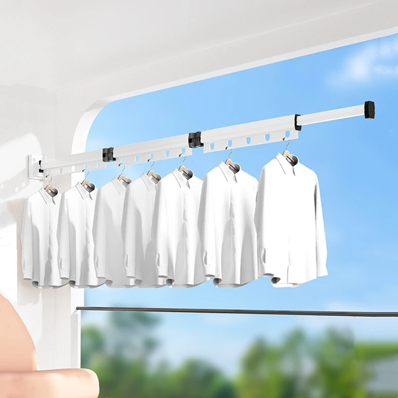 No punching Folding Clothes dryer Wall Mounted Drying Rack white Alloy Clothes Hanger Indoor Retractable Cloth Rack Space Saver